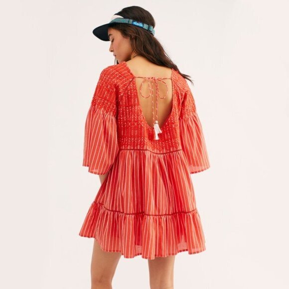 NWT Free People red & white embroidered cotton mini dress, S - Picture 1 of 12